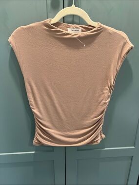 Vici Workshop Taupe Ruched Cap Sleeve Top